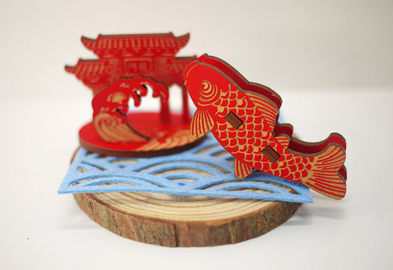 好攸光刻所 吉祥立體卡片-鯉魚(紅)