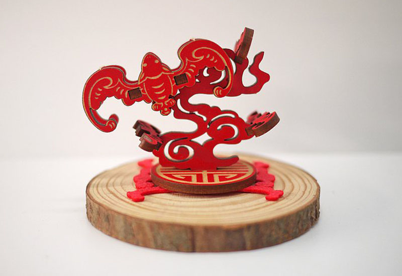 好攸光刻所 吉祥立體卡片-蝙蝠(紅)