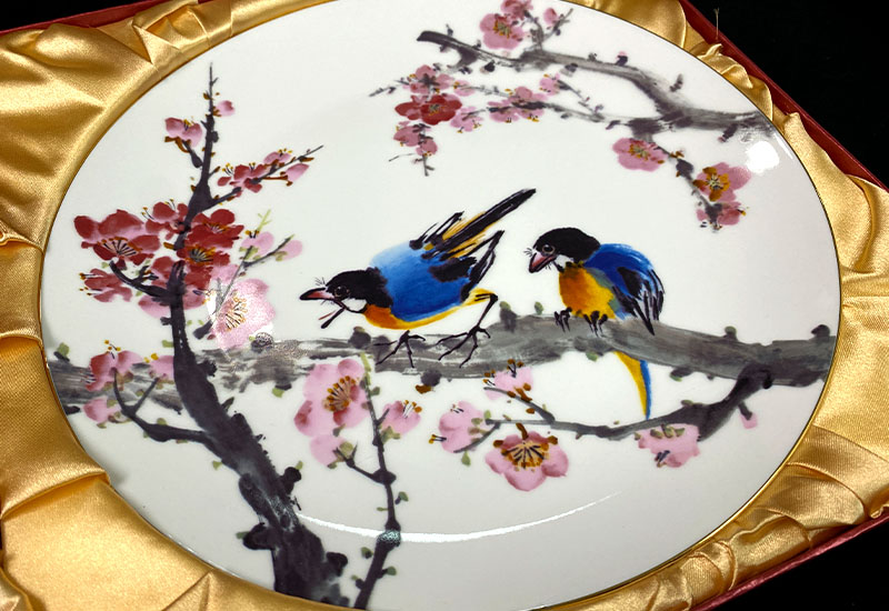D52-翠鳥迎春瓷盤